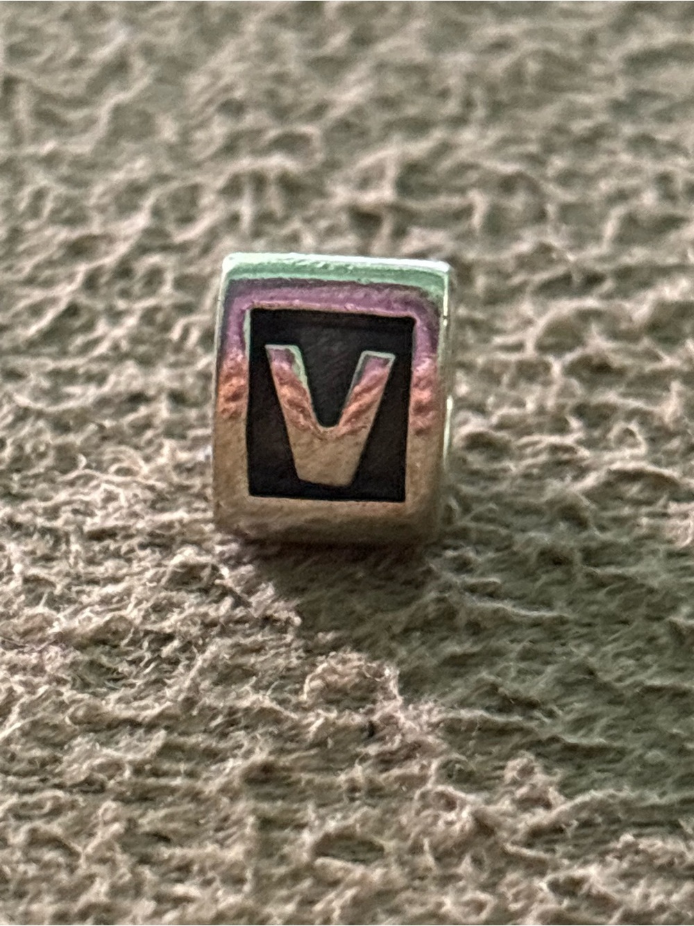 Pandora Silver Letter V Charm with Black Enamel
